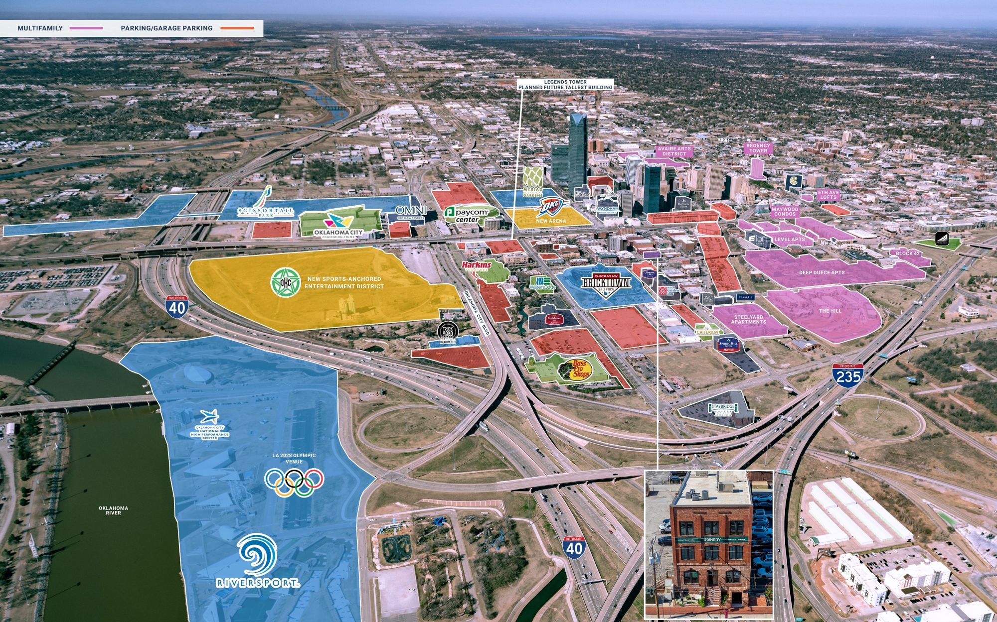 The Joinery location aerial with surrounding Bricktown properties